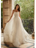 Beaded Ivory Lace Pleated Tulle Sparkly Stunning Wedding Dress